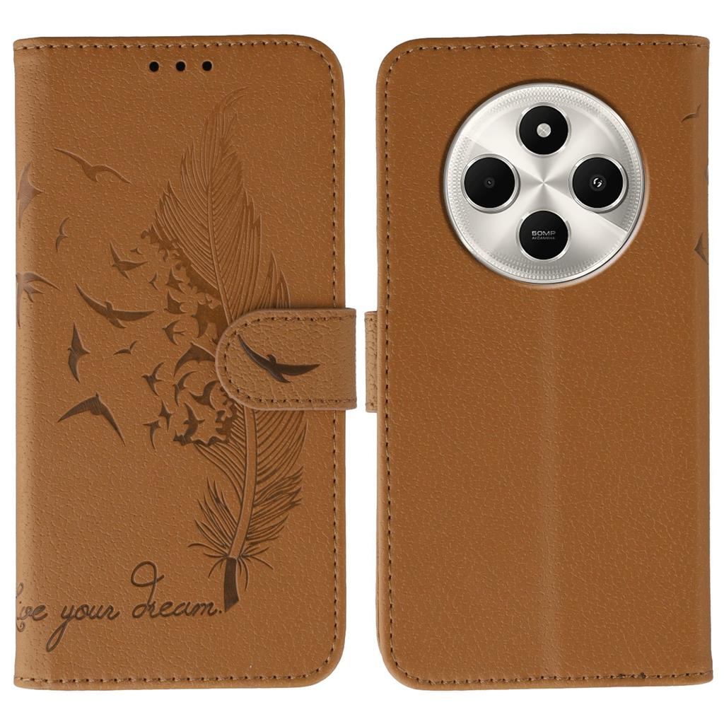Phone Case For Xiaomi Poco C75 4G/Poco M7 5G/Redmi 14C 4G/14R 5G Feather Imprint PU Leather Wallet Cover