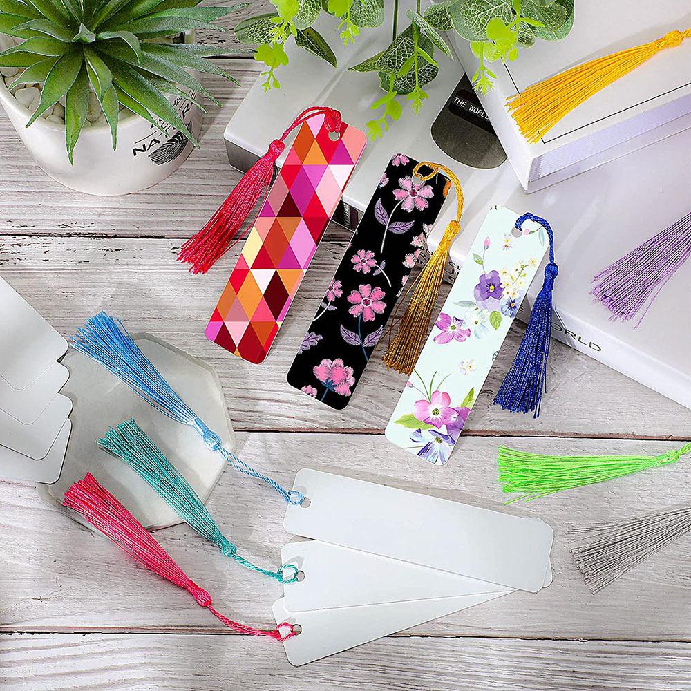 Sublimation Blank Metal Bookmarks with Colorful Tassels for DIY Heat Transfer Patterns