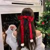 Cloth Bowknot Spring Clip Rhinestone New Year Hairpin Red Velvet Bow Hair Clip  Ponytail Holder