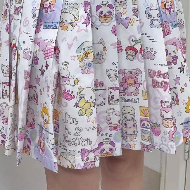 Y2k Harajuku Streetwear Юбка Женская Японская Мода Милая Милая Плиссированная Юбка с Мультяшным Принтом Мягкая Девушка Лето