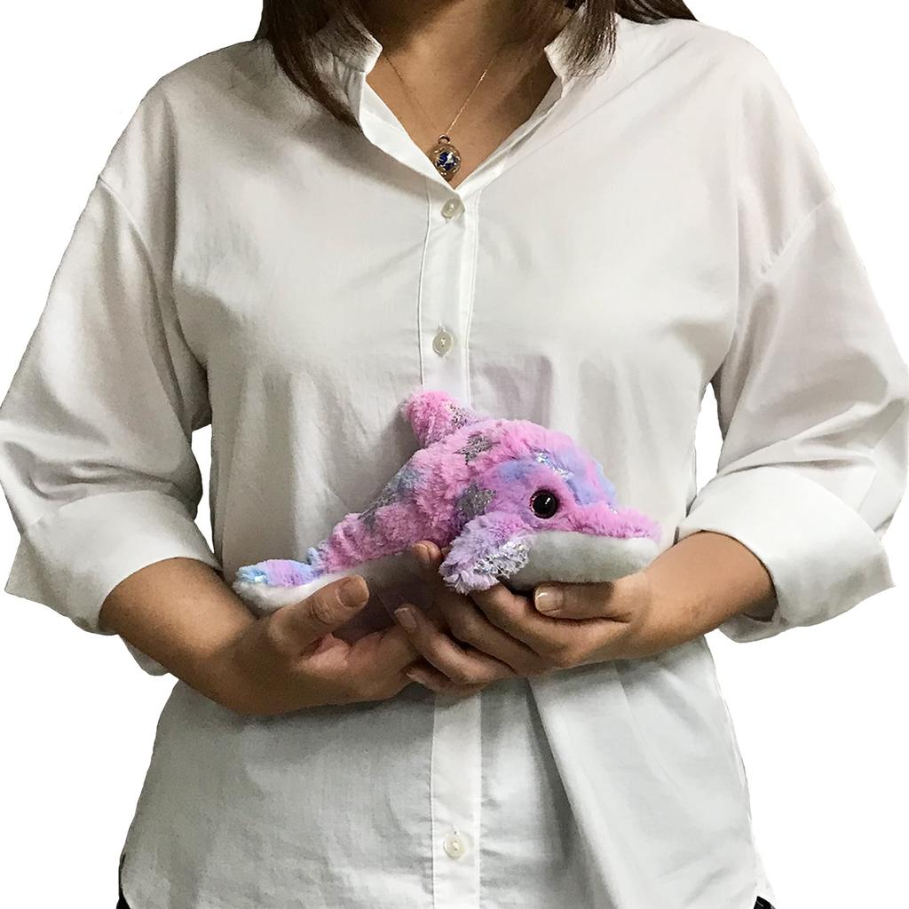 Sparkly Dolphin Plush Figurine Mascot Cushion, Sparkly, Cute, Fluffy, Gift (Small, Pink)