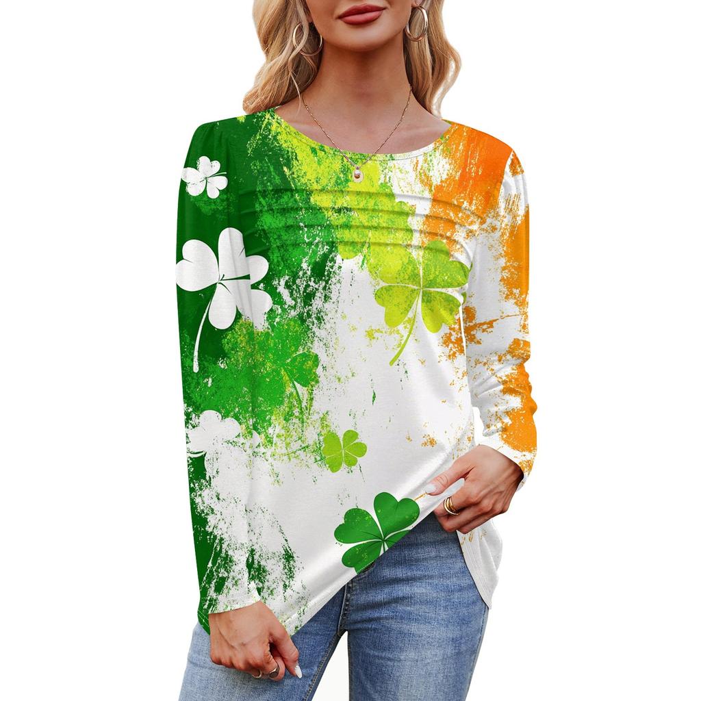 Женский свободный повседневный топ с круглым вырезом и длинными рукавами, модный топ