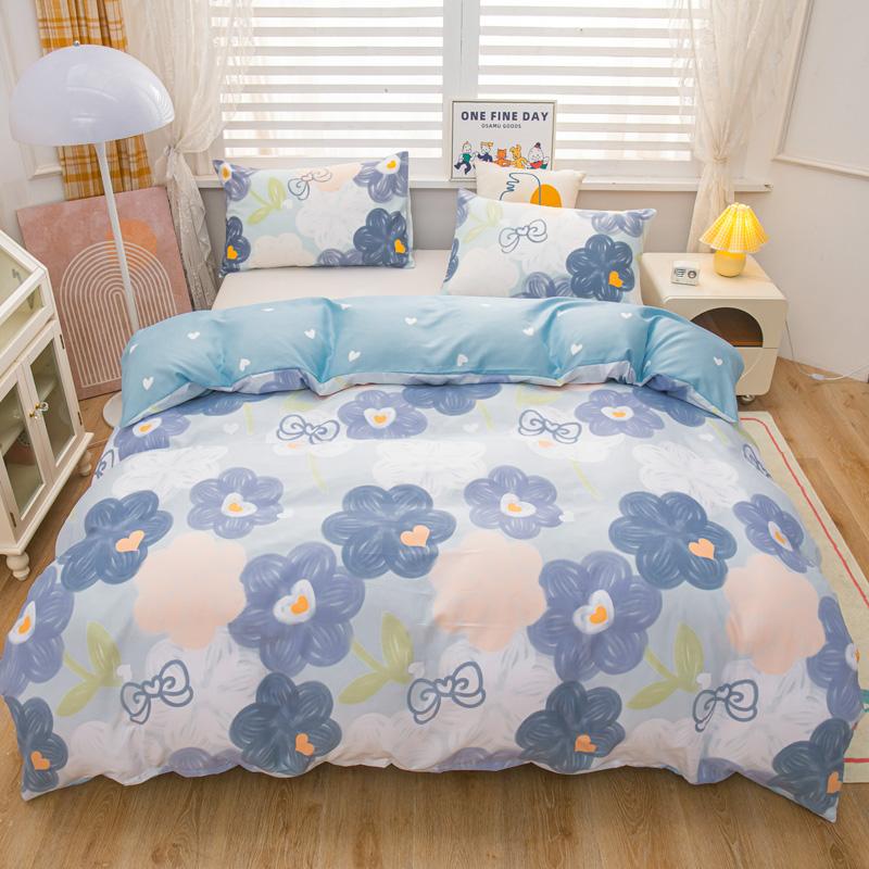 Cartoon Animal Rabbit Bear Duvet Cover Girls Strawberry Floral Bedding Set Reversible Kawaii Comforter Cover With 2 Pillowcase