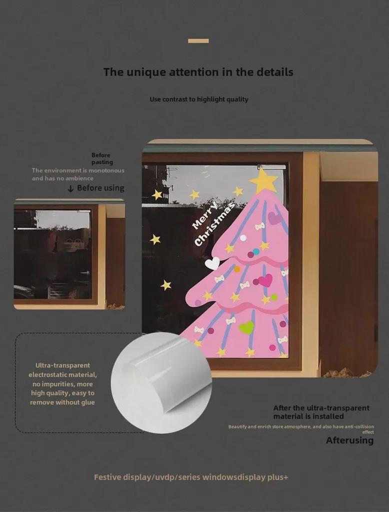 Розовые рождественские наклейки на окна 2025 года — дизайны снежинок и деревьев для стекла и дверей