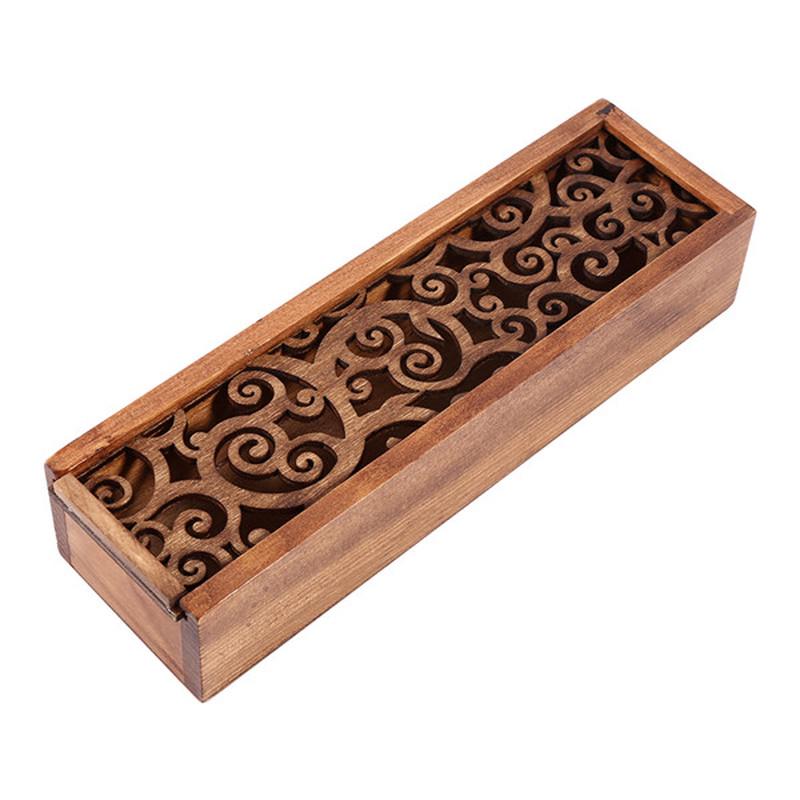 Portable Retro Box Hollow Wood Pencil Case Storage Box Students Cute Wooden Pencil Box Multi Station