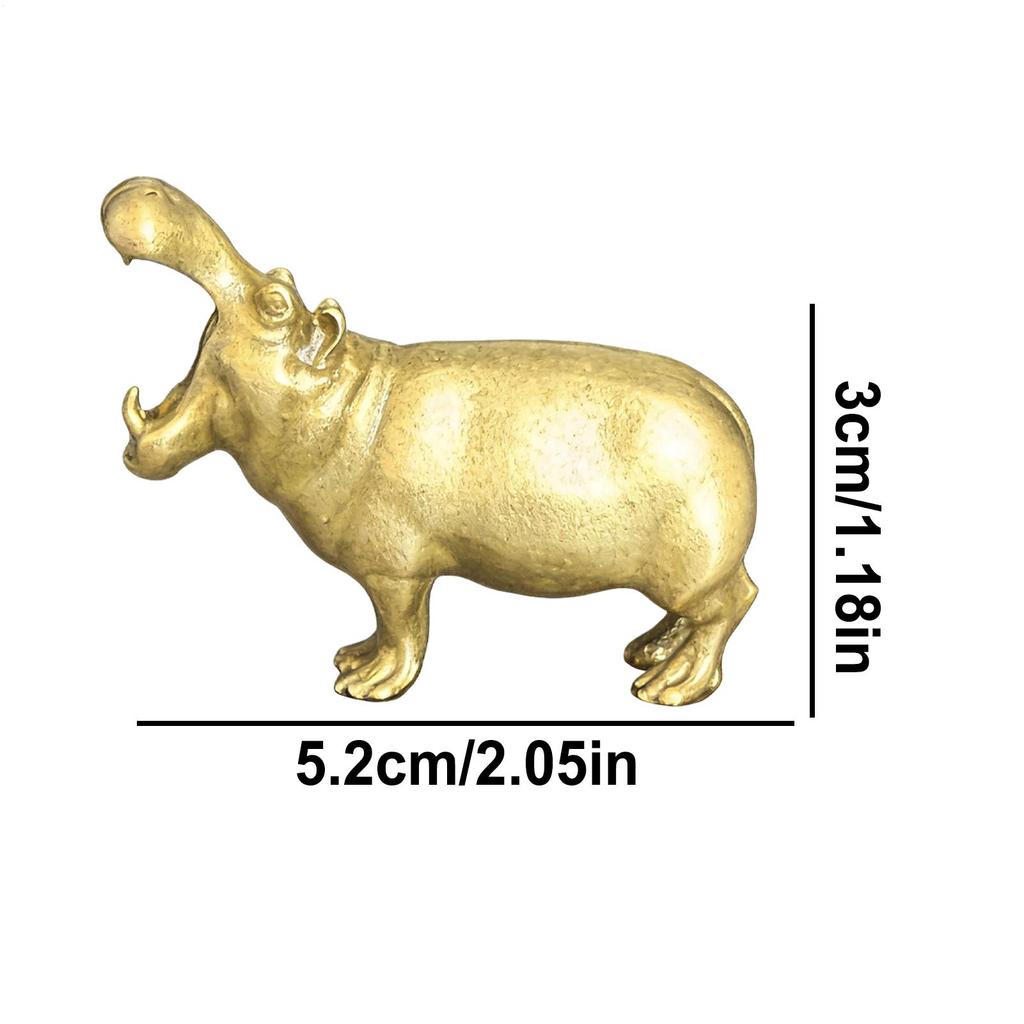 Metal Hippo Statue Miniature Copper Tabletop Ornament Handmade Art Miniature Hippo Models For Home Living Room Bookshelf