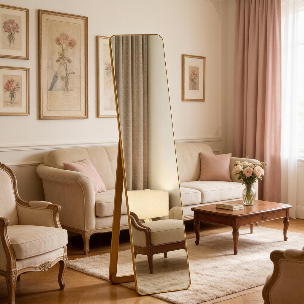 Elegant Floor Mirror, Full-Length Standing Mirror, Rectangular Standing Mirror with Stable Frame (only with floor mirror)