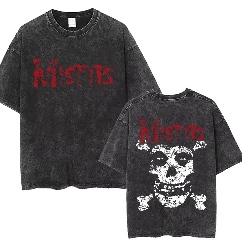 Hardcore Punk Band Misfits Vintage Washed Tshirt Horror Skeleton Graphic Tshirts Men Women Gothic Rock T Shirts s Streetwear