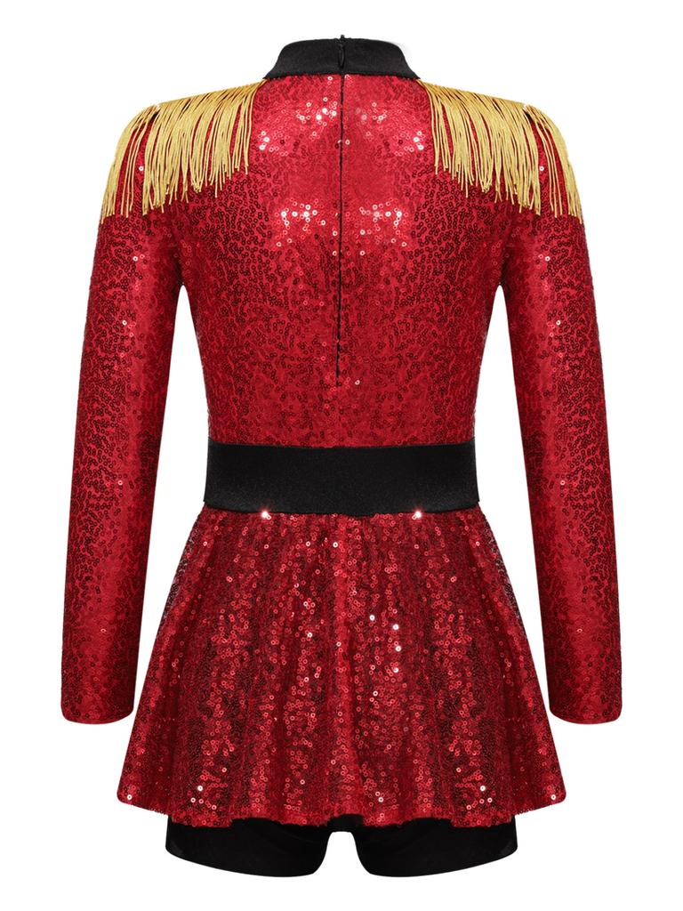 Детский костюм циркового манежа для девочек, блестящий комбинезон с блестками для выступлений на Хэллоуин, карнавальное нарядное платье для косплея