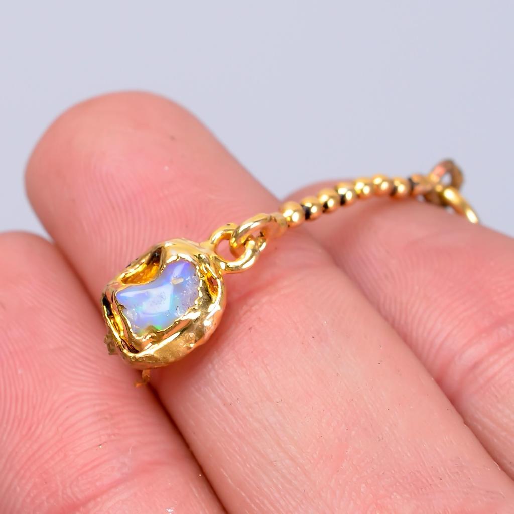 Изысканное ожерелье-цепь из натурального эфиопского опала, гальваническое покрытие, золотая отделка V-81