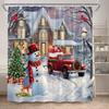 Winter Christmas Shower Curtains Town Street Snowman Snow Mountain Scenery New Year Xmas Home Bathroom Decor Bath Curtain Set