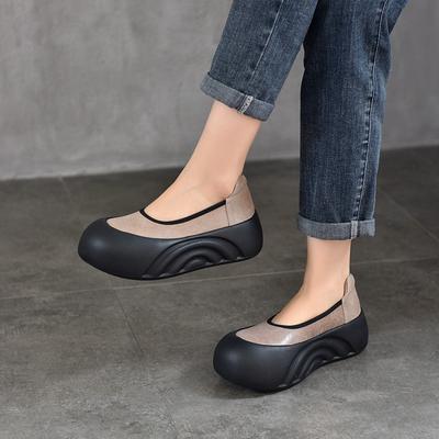 Туфли из натуральной кожи в стиле ретро на плоской платформе с круглым носком и толстой подошвой, повседневные женские туфли без застежек