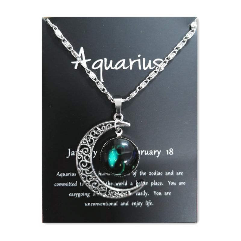 Новое европейское и американское светящееся ожерелье с двенадцатью знаками зодиака, винтажный кулон в виде луны, короткое ожерелье