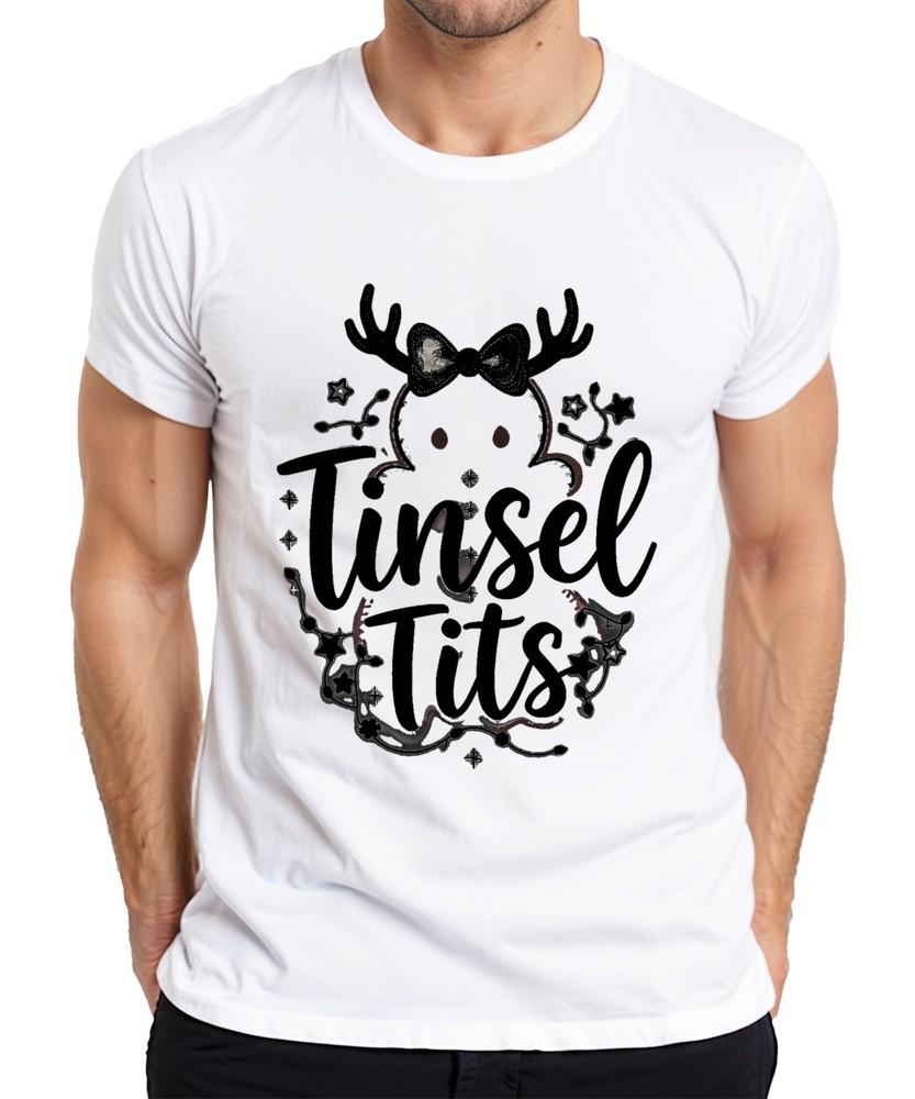 Tinsel Tits Funny Christmas Gift Reindeer Antlers Glitter T-Shirt-