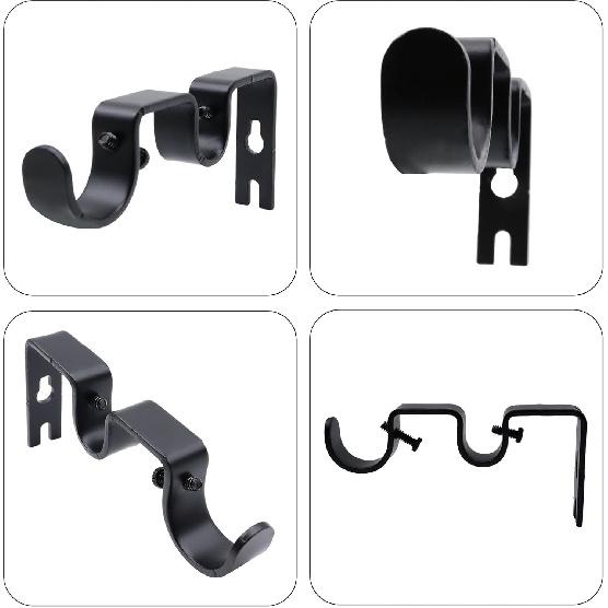 Double Curtain Rod Bracket 2 Pack Metal Curtain Rod Hooks for Wall,Sturdy Curtain Rod Bracket with Screws,Black Wall Mounted Curtain Rod Holders for