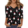 Women's T Shirt CHristmas Print 3/4 Sleeve Daily Weekend Fashion Basic V- Neck Regular Top