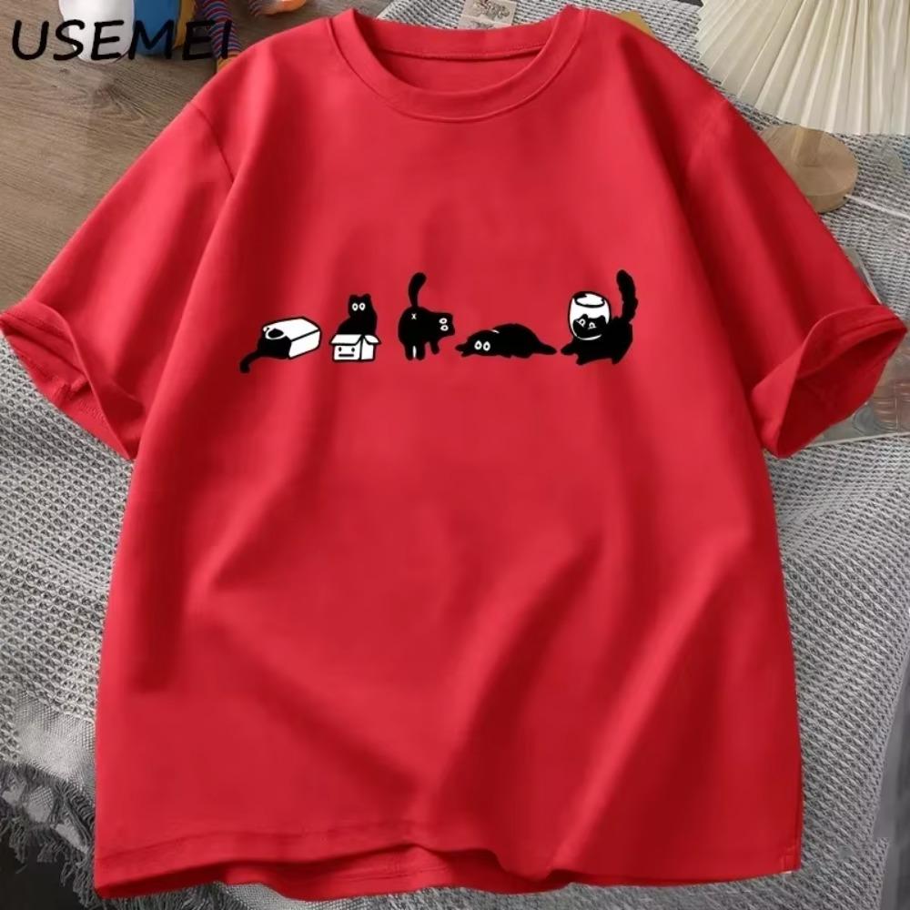 2025 Mood Cats T-Shirts Oversized Cat Mom Tee Funny Short Sleeve Cat Lovers T Shirt Casual O Neck Summer Tops