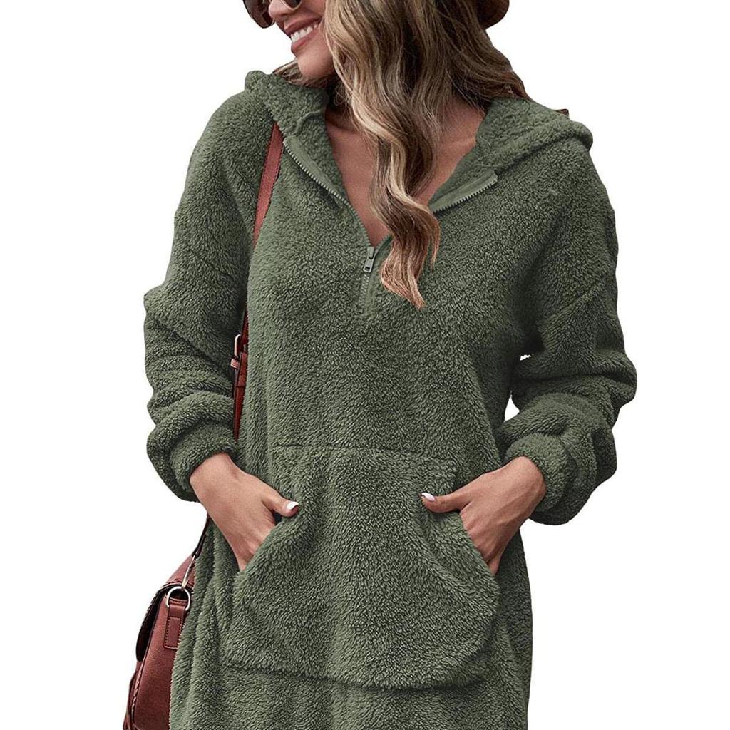Женская двухсторонняя флисовая куртка с капюшоном, свободная застежка-молния, плюшевый карман