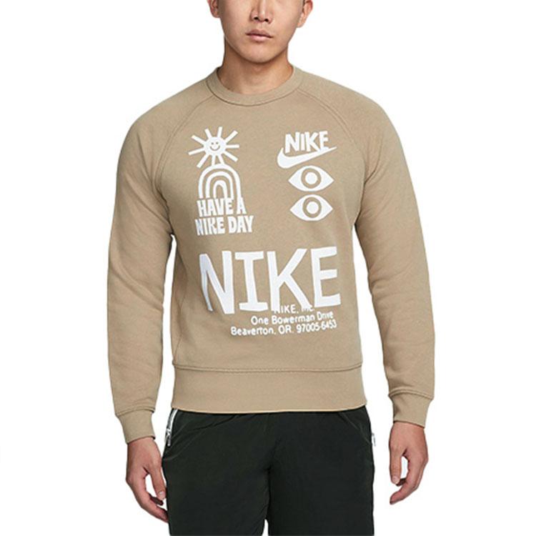 Nike Мужской свитер с круглым вырезом и принтом логотипа-алфавита Хаки DQ4170-247