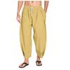 GMXIA Men's Cotton Moharen Pants Drawstring Casual Capri Pants Light Loose Beach Yoga Belt Mouth