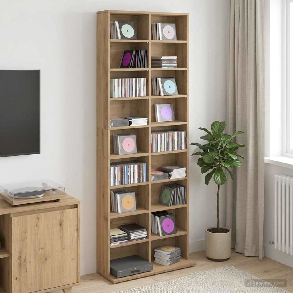 CD Rack Artisan Oak 65 x 23.5 x 175 cm Wood Material