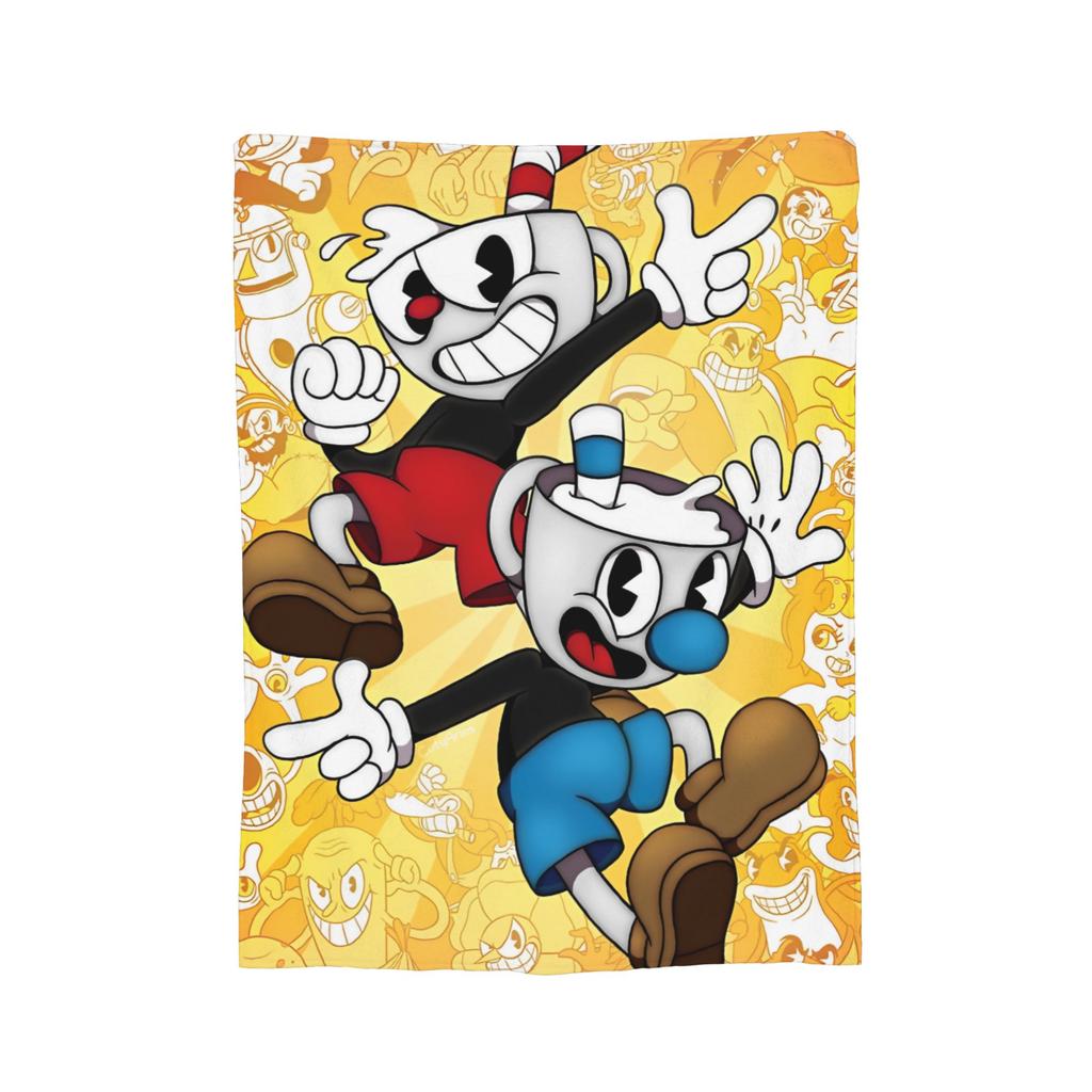 Cartoon Cuphead and Mugman Game Blankets Flannel Summer Multifunction Lightweight Throw Blanket for Home Couch Bedspread
