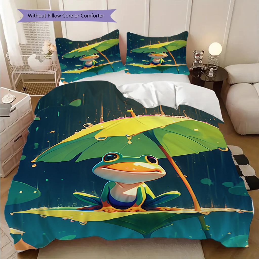 Frog Pattern Bedding Quilt Set Quilt Cover Pillowcase Home Decoration Birthday Gift (1 * duvet cover + 2 * pillowcase, without core)