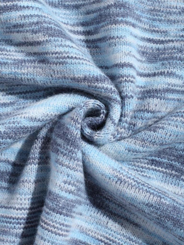 Мужской пуловер из многоцветной пряжи омбре с поло-воротником на половину застегивающимся на пуговицы и длинными рукавами