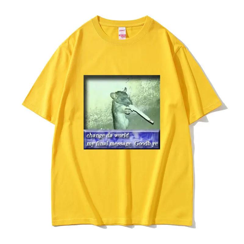 Streetwear Change Da World Крыса Мем Принт Хлопковая Футболка 2026 Лето Спортивная Повседневная Дышащая Унисекс Большой Размер Топы Y2k