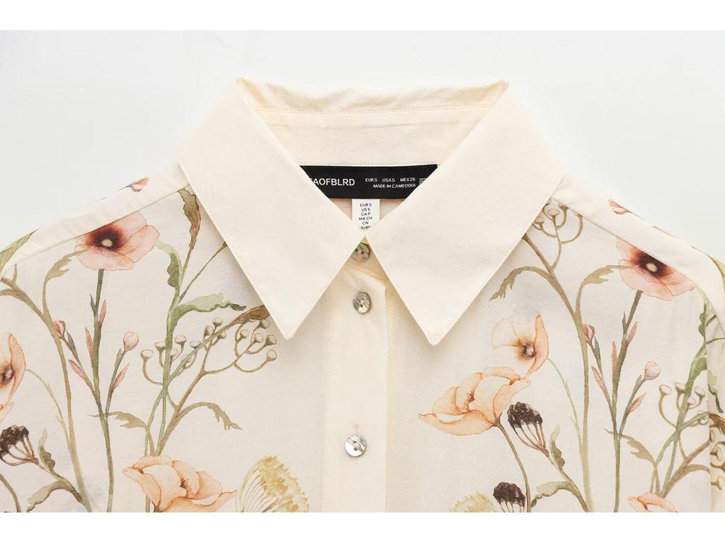 Женский европейско-американский комплект с цветочным принтом из рубашки с длинным рукавом и брюк, 2025