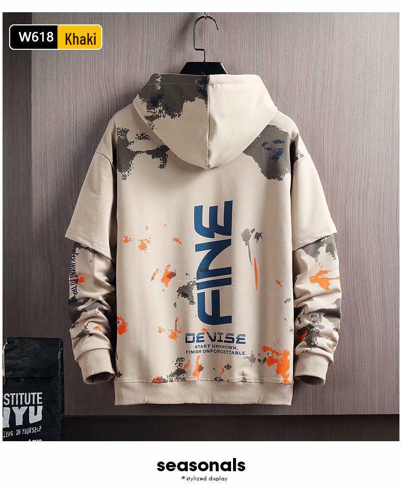 Men's 2021 Trendy Hong Kong Style Hooded Sweatshirt - Spring/Autumn Casual Versatile Loose Fit