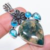 Natural Indian Moss Agate, Topaz 925 Sterling Silver Jewelry Pendant 2.29" U0t33