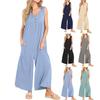 Women's Button Up Solid Color Round Neck Fresh Casual Women's Pocket Jumpsuit