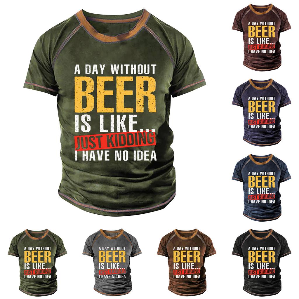 Men's Raglan T-shirt Retro Short Sleeve Round Neck Letter Printing Tops