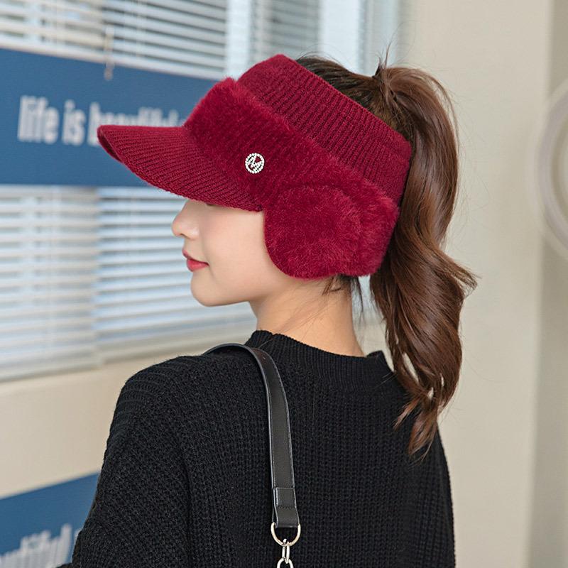 Knitted Empty Hat Women's Autumn and Winter Windproof Riding Yarn Cap Moist Warm Thin Face Ear Cap