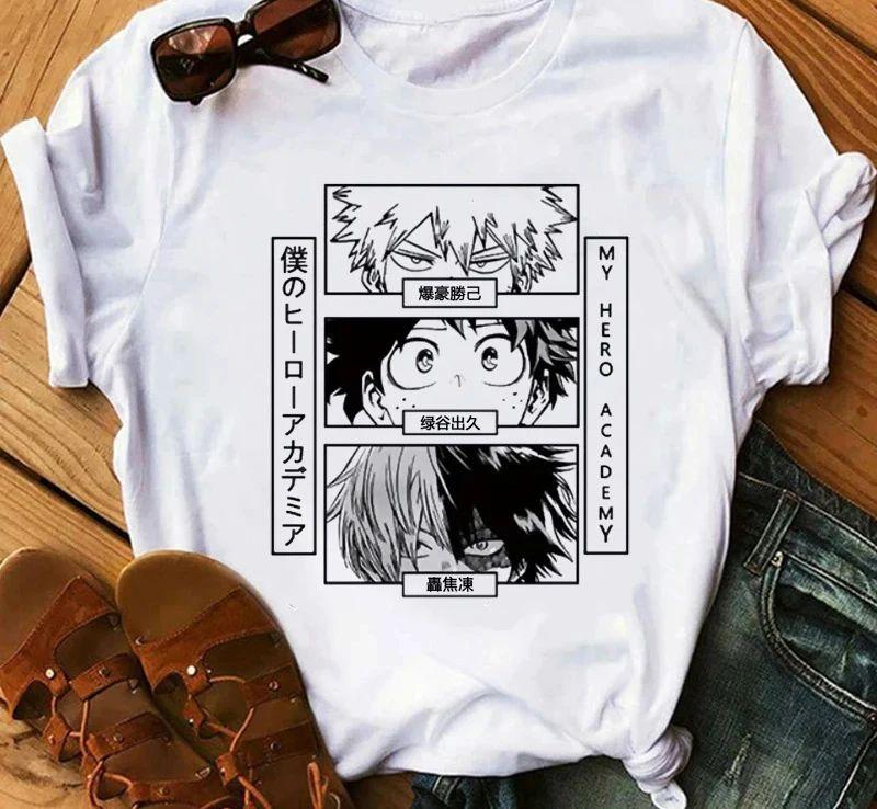 Японское аниме Моя геройская академия Графическая футболка с забавным принтом Модная женская ретро хлопковая футболка Летний свободный топ Y2K Футболка