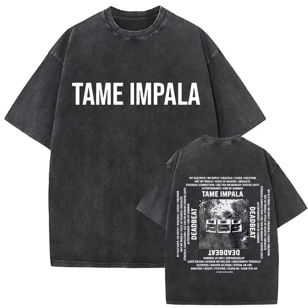 Rock Band Tame Impala Deadbeat Tour 2026 Vintage Washed T-shirt Unisex Hip Hop Gothic T Shirt Casual Oversized Short Sleeve Tees