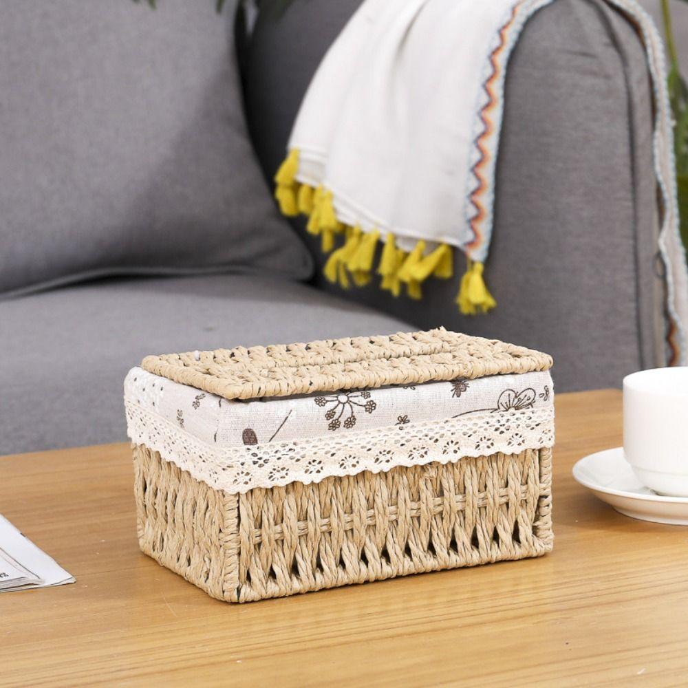 Hand Woven Napkin Case Household Tissue Box Cover Napkin Paper Organizer Desk Decor