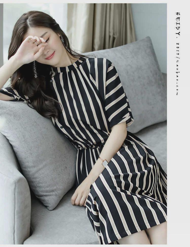 2021 Корейское полосатое платье миди больших размеров для женщин - мода весна/лето
