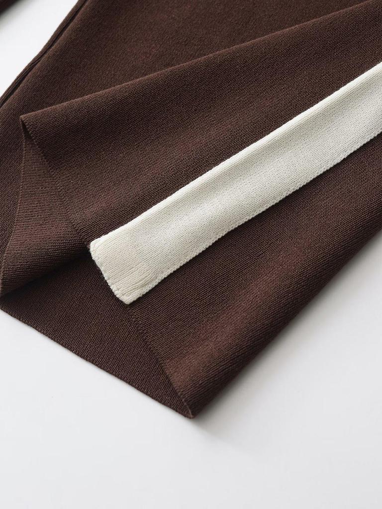 Весна 2025 Женский европейский и американский стиль С длинным рукавом Стойка воротника Вязаный свитшот с длинными брюками