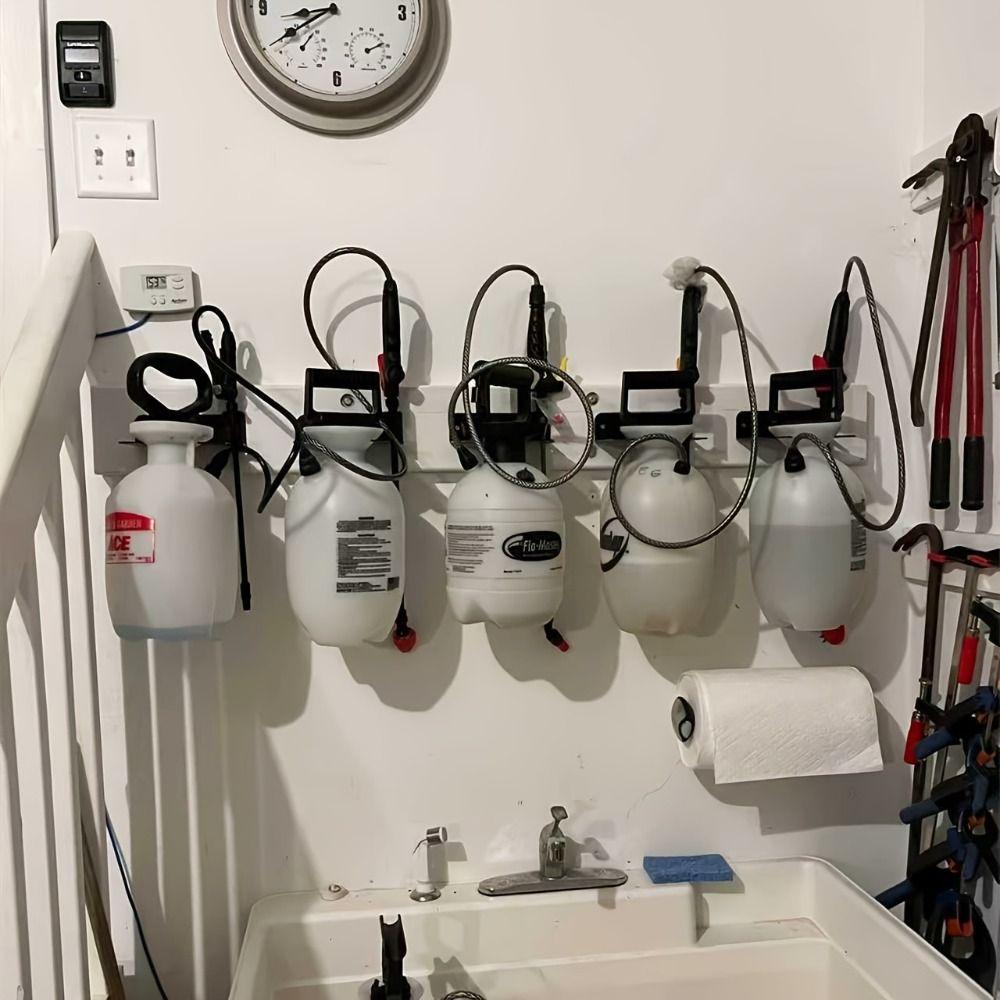 Wall-Mounted Garden Sprayer Rack Versatile Design Space-Saving Sprayer Holder Rust Resistant Heavy Duty Tool Storage Shelf
