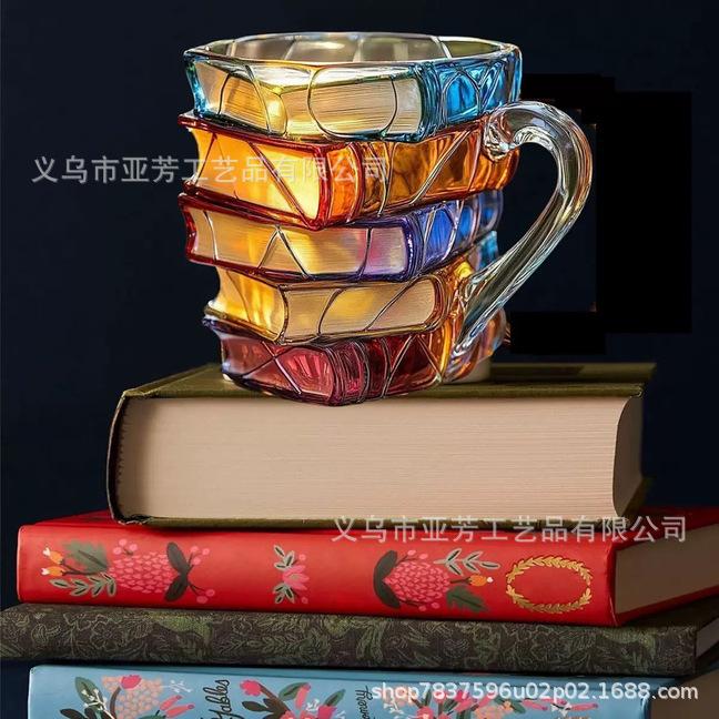 Кружка-стакан с витражным рисунком Креативная кружка для stacking книг Кофейная кружка Ручная работа