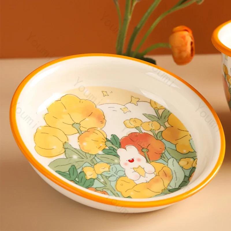 Creative Cartoon Ceramic Plate Sweet Cute Afternoon Tea Dessert Plates Home Breakfast Yogurt Oatmeal Bowl Delicious Ramen Bowls