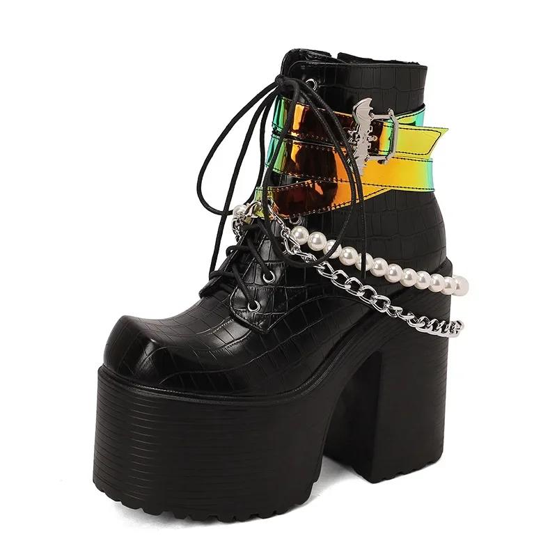 Мода Новая Мода Большой Размер Осенние Ботинки Женские Платформа Готика Крутые Пряжки Мотоциклетные Ботинки Панк Уличная Зимняя Обувь Для Женщин