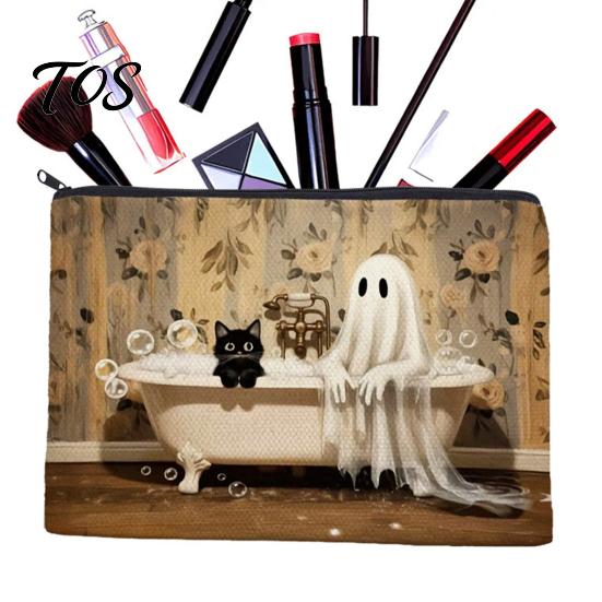Scratch-resistant Travel Bag Halloween Theme Cosmetic Bag, Durable Canvas Zipper Makeup Pouch, Washable Portable Storage for Stationery And