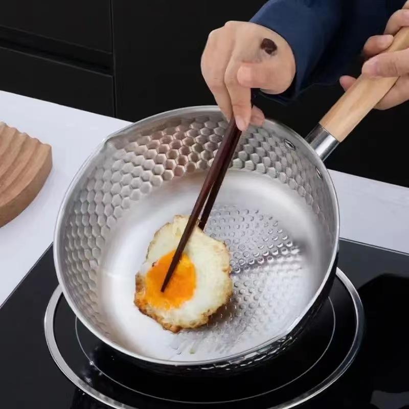 430 нержавеющая сталь суповая кастрюля в японском стиле Snow Pot с плоским дном и антипригарным покрытием Wok деревянная ручка кастрюля для тушения молока Кухонная утварь