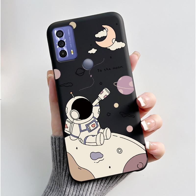 Phone Funda For TCL 20B 20Y 20E Case Aesthetic Cute Cat Astronaut Black Soft Silicone TPU Capa for TCL 20E 20Y 20B Back Cover