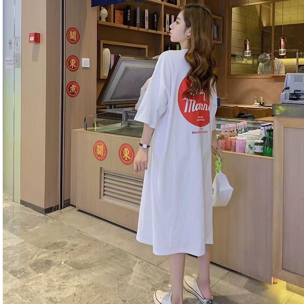 Женское летнее платье с короткими рукавами, повседневное платье-футболка свободного покроя, длинное платье выше колена большого размера