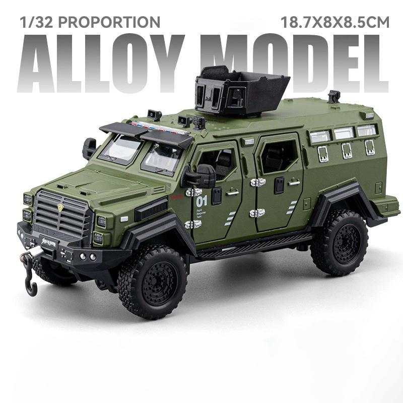 1:32 Dongfeng Mengshi Sword Toothed Tiger Armored Car Model Toy Sound Light Off-road Police Cars Models Holiday Presents