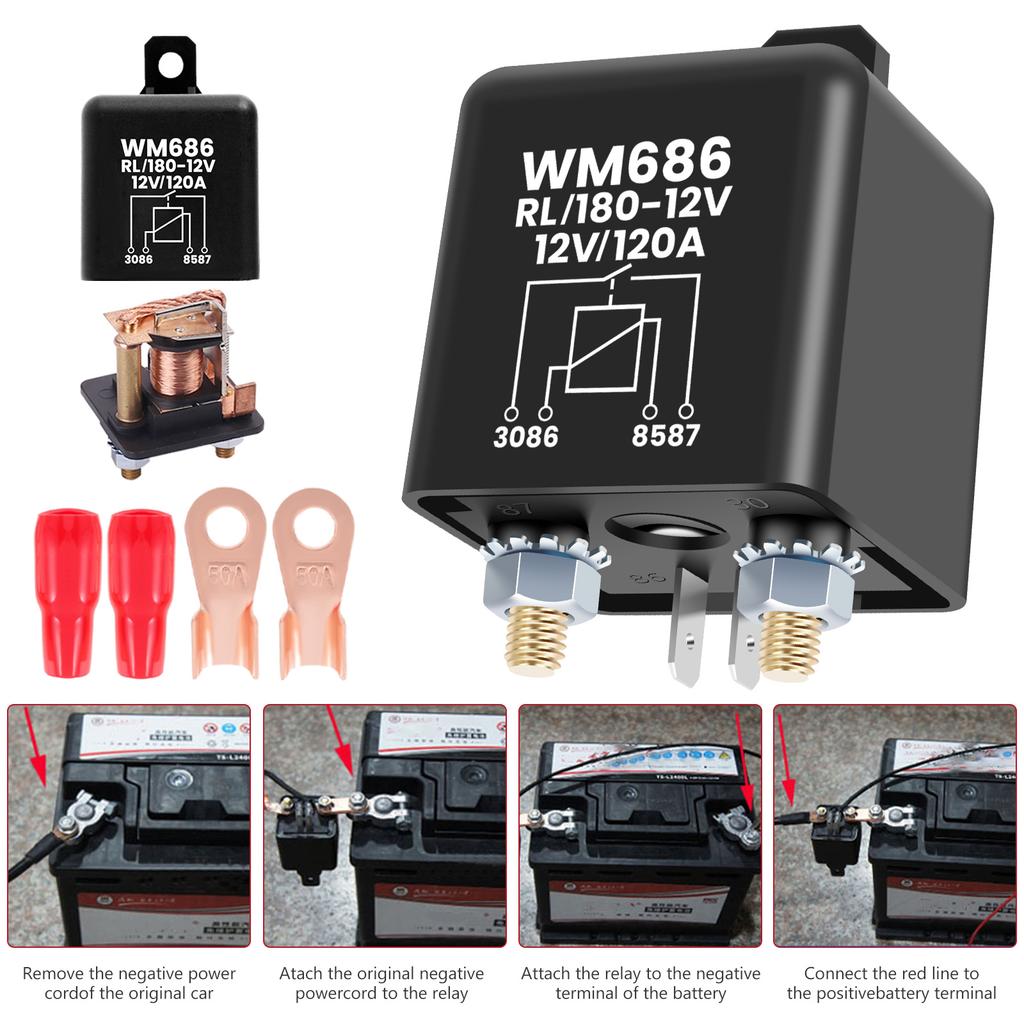 Реле-переключатель 4-контактный 12 В 120 А Реле стартера высокого тока Мощное реле включения/выключения Проводящее реле Непрерывный режим работы Автоаксессуары